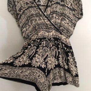 Tan and black romper